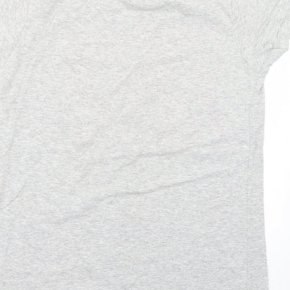 Brand and care label for Denim & Co. women’s grey basic t-shirt, size UK 14
