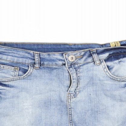 Close-up detail of Select women’s blue a-line skirt, size UK 12