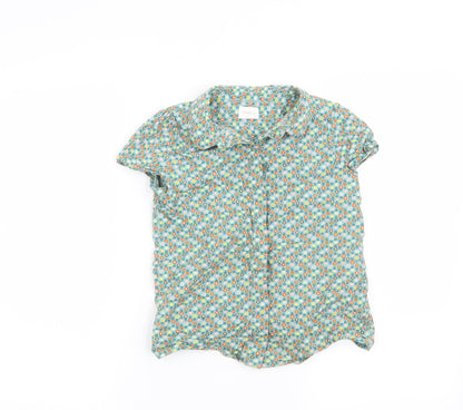 Front view of Next girls’ green floral basic button-up, size 8, years