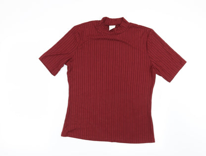 Front view of H&M women’s red striped basic blouse, size L
