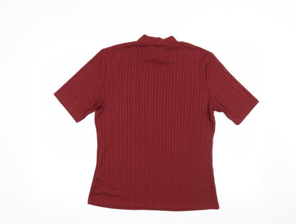 Back view of H&M women’s red striped basic blouse, size L