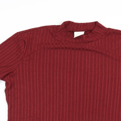 Close-up detail of H&M women’s red striped basic blouse, size L