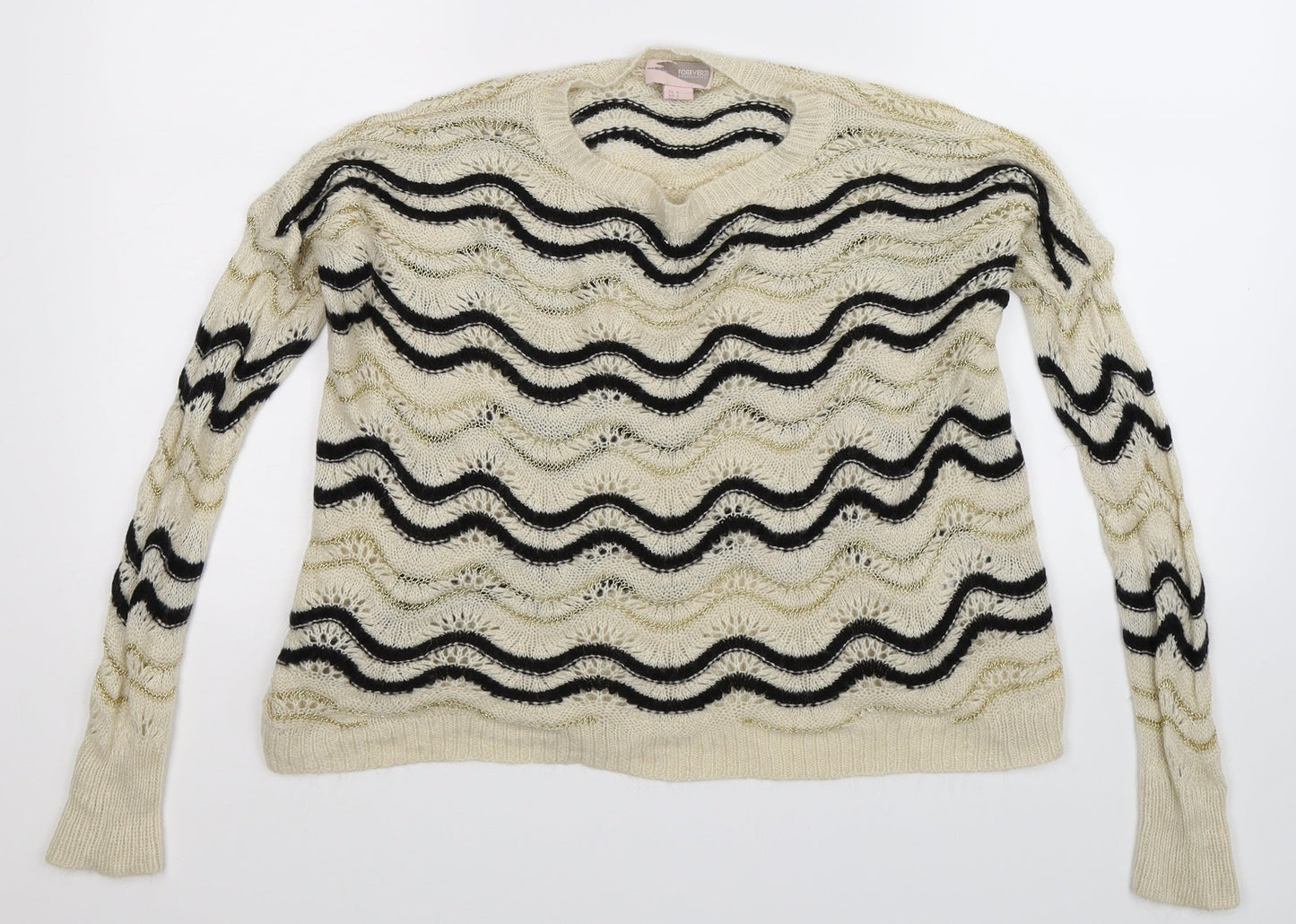 FOREVER 21 Womens White Striped Knit Pullover Jumper Size S