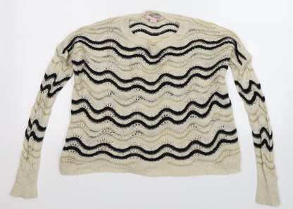 Front view of Forever 21 women’s white striped knit jumper, size S