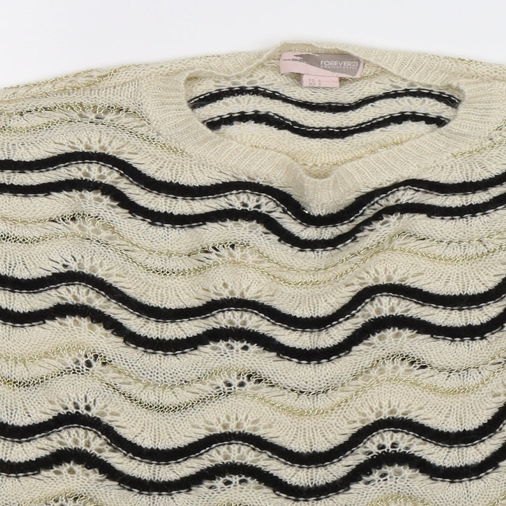 FOREVER 21 Womens White Striped Knit Pullover Jumper Size S