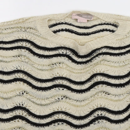 Close-up detail of Forever 21 women’s white striped knit jumper, size S