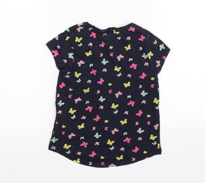 Back view of H&M girls’ blue floral basic t-shirt, size 5-6, years