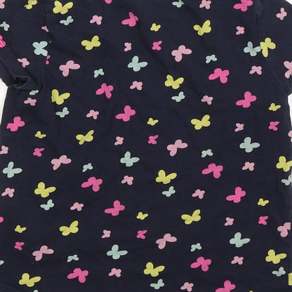 Brand and care label for H&M girls’ blue floral basic t-shirt, size 5-6, years