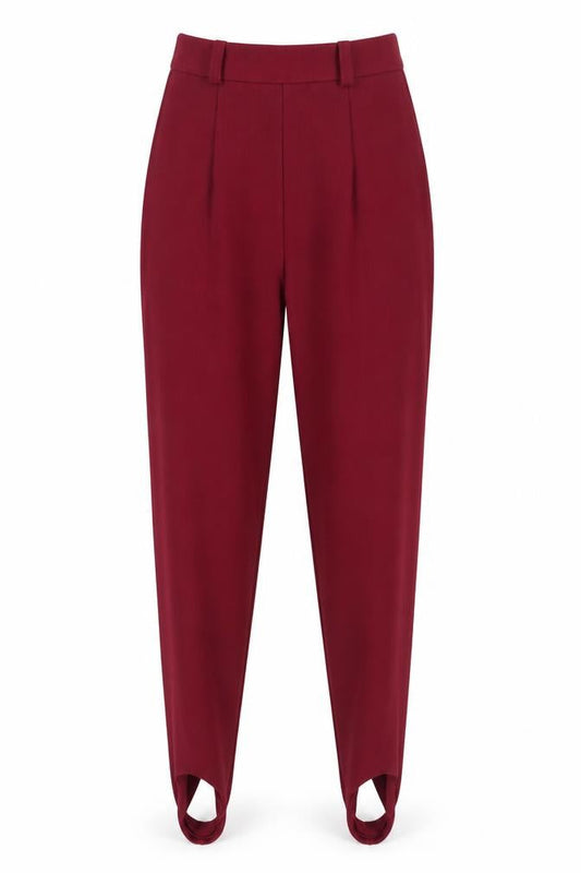 Front view of Vintage women’s red trousers, size UK 10, 25-inch leg