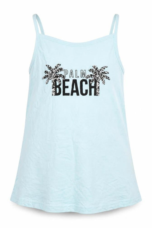 Front view of Pep&Co girls’ blue top pyjama top, size 8-9, years - palm beach