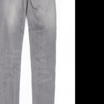 Brand and care label for Next girls’ grey denim straight jeans, size 9, years