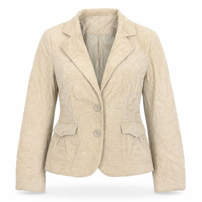 Front view of New Look women’s beige corduroy jacket, size UK 12