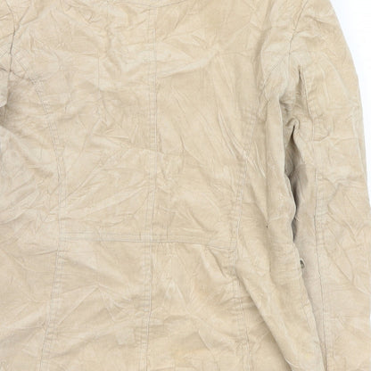 Brand and care label for New Look women’s beige corduroy jacket, size UK 12