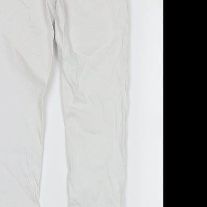 Brand and care label for Dorothy Perkins women’s white denim straight jeans, size UK 6