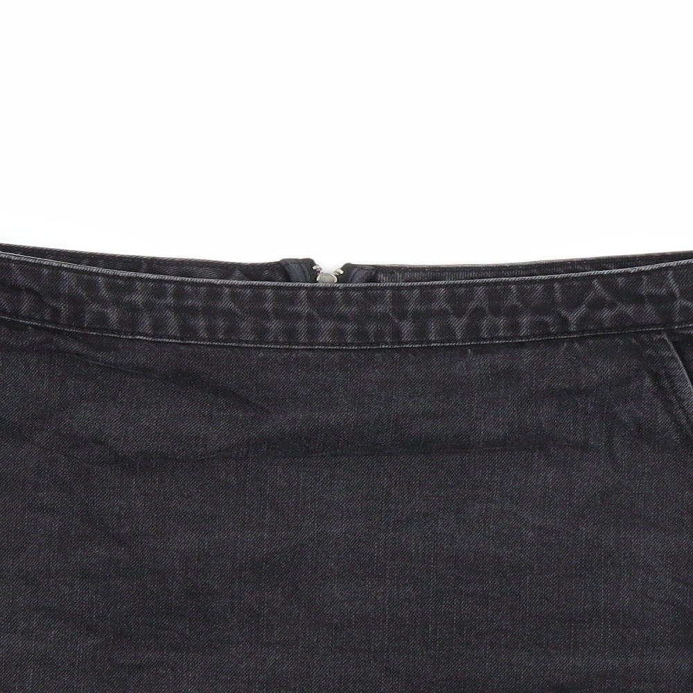 Topshop Womens Black  Denim A-Line Skirt