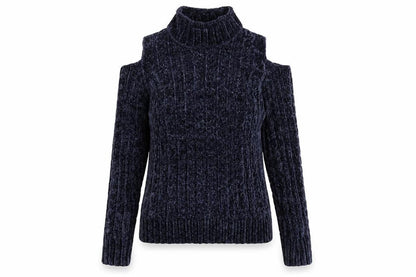 Front view of Dorothy Perkins women’s blue knit jumper, size UK 10