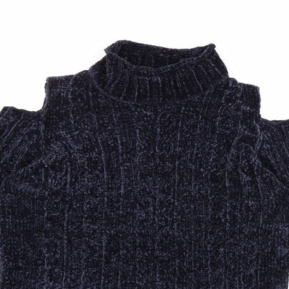 Close-up detail of Dorothy Perkins women’s blue knit jumper, size UK 10