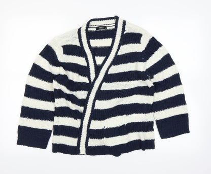 Additional front view of M&Co women’s blue striped cape jumper, size M