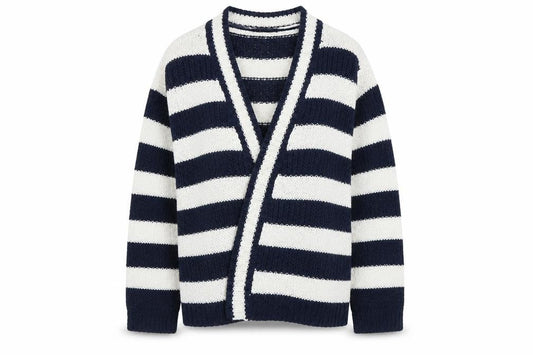 Front view of M&Co women’s blue striped cape jumper, size M