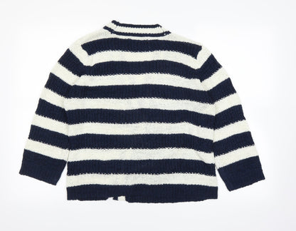 Back view of M&Co women’s blue striped cape jumper, size M