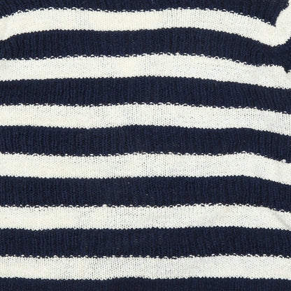 Brand and care label for M&Co women’s blue striped cape jumper, size M