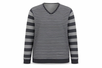 Front view of Easy women’s blue striped jumper, size 2XL