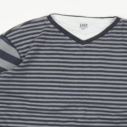 Close-up detail of Easy women’s blue striped jumper, size 2XL