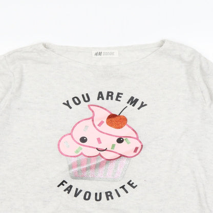Close-up detail of H&M girls’ grey pullover sweatshirt, size 12-13, years