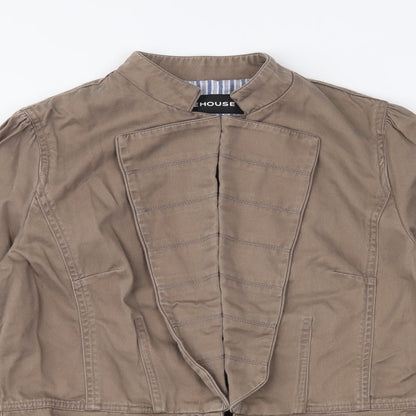 Close-up detail of WAREHOSUE women’s brown jacket coat, size UK 12