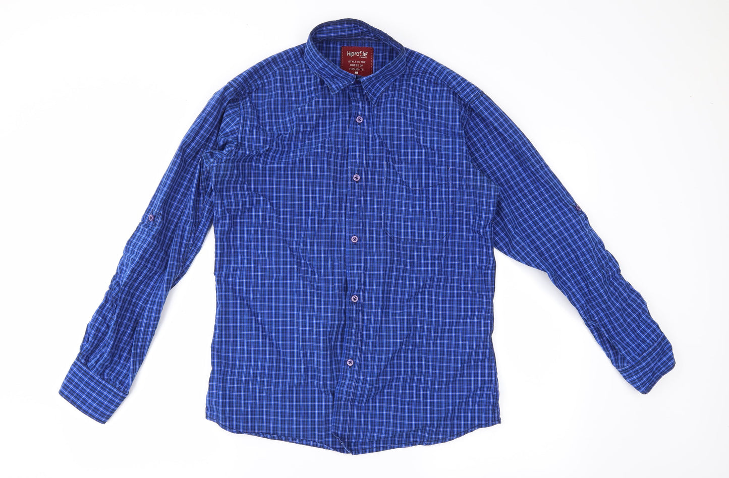 hiprofile Mens Blue Plaid   Button-Up Size L
