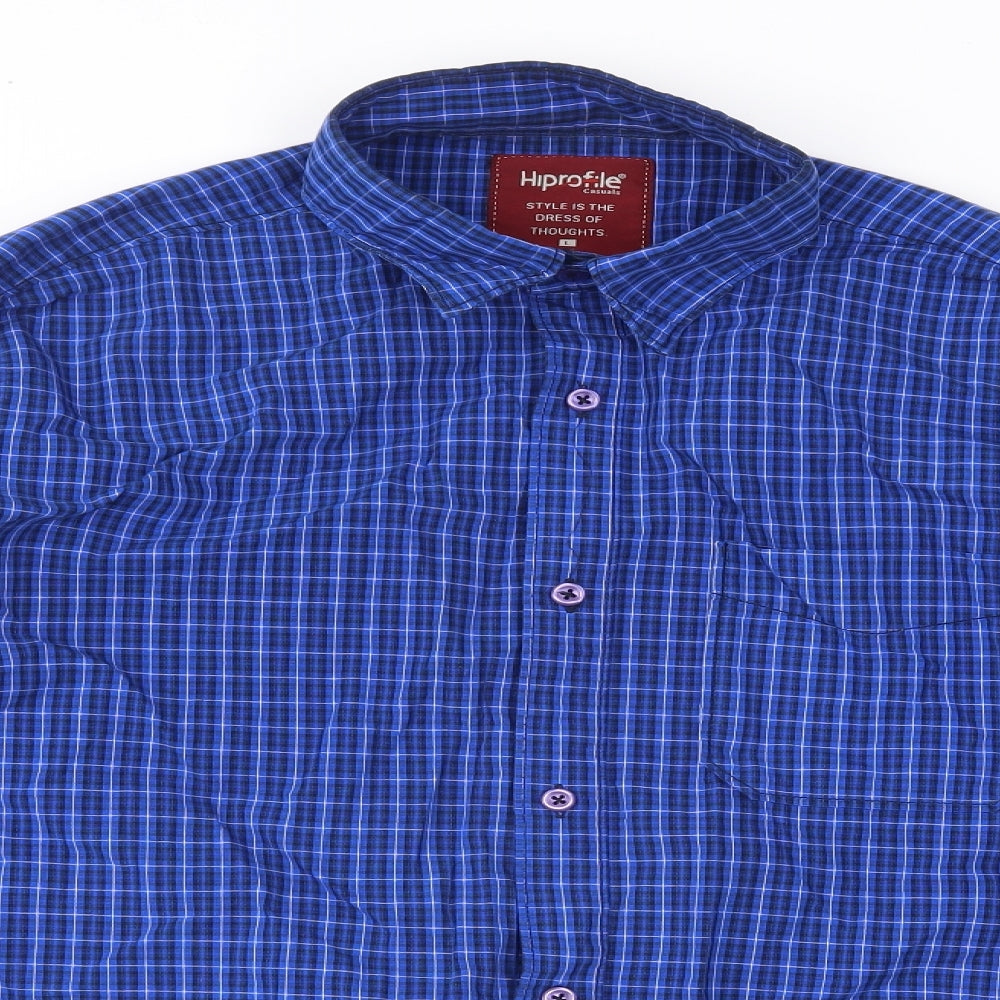 hiprofile Mens Blue Plaid   Button-Up Size L