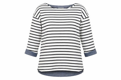 Front view of Next women’s white striped jumper, size UK 8