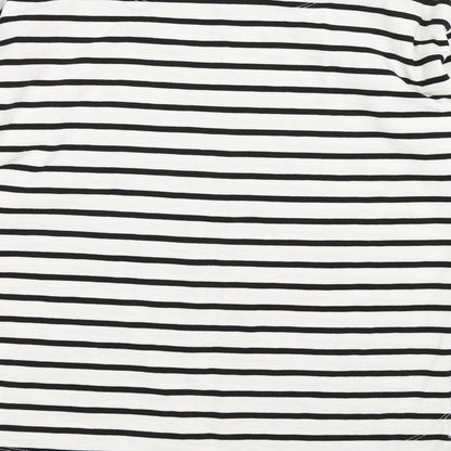 Brand and care label for Next women’s white striped jumper, size UK 8