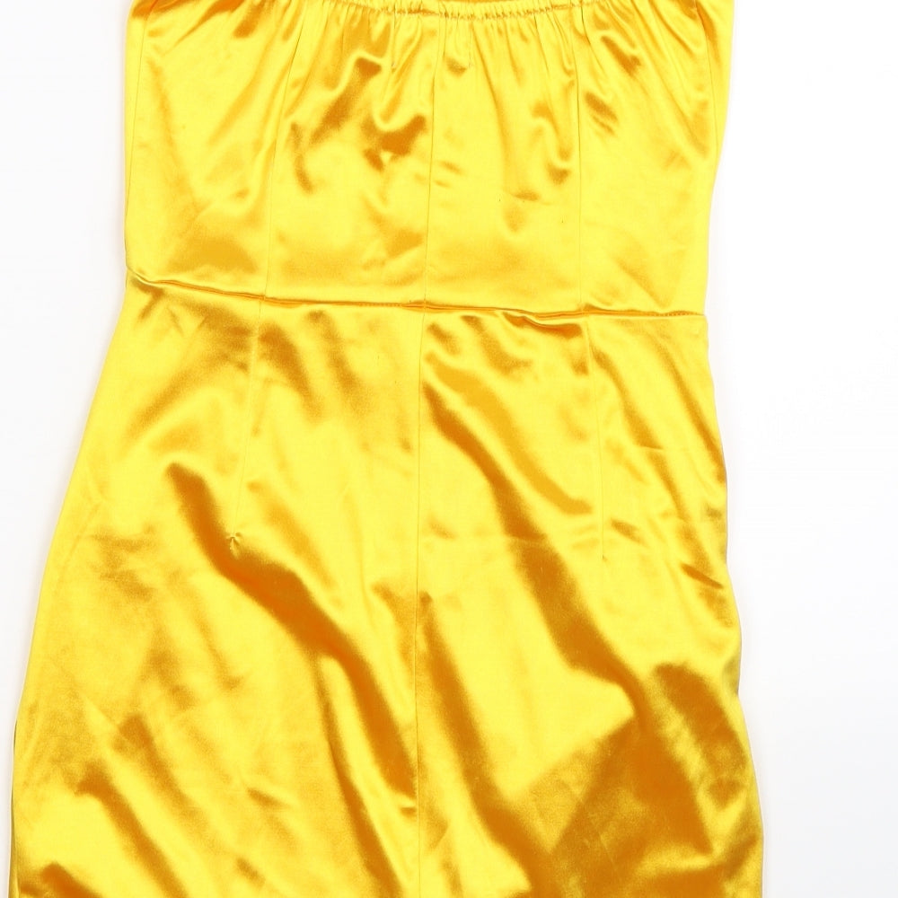 In the Style Womens Yellow  Satin Wrap Dress  Size 8