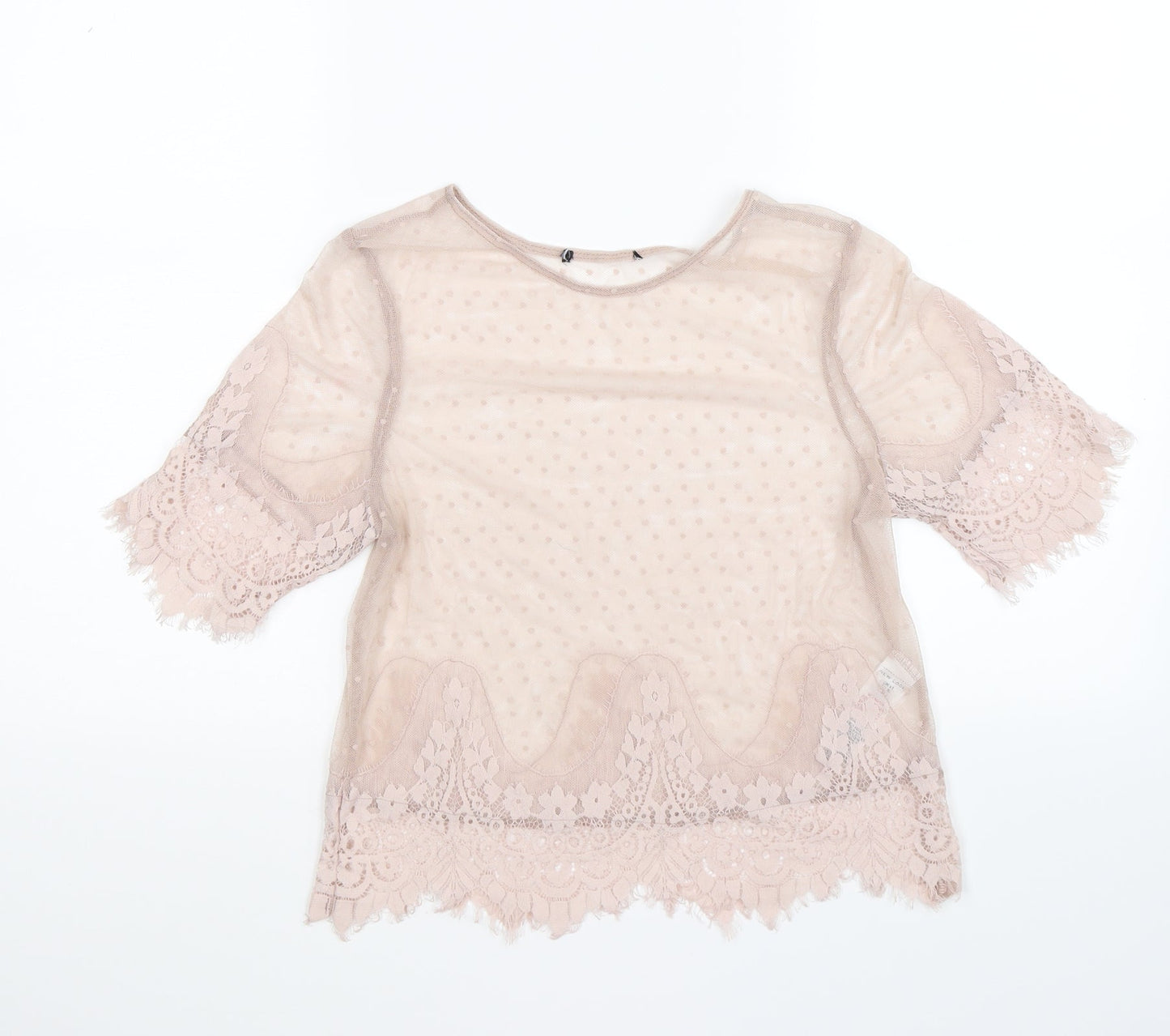 New Look Womens Pink Floral Lace Basic T-Shirt Size 10