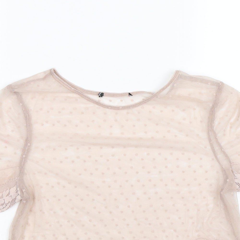 New Look Womens Pink Floral Lace Basic T-Shirt Size 10