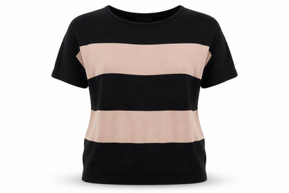 Front view of Gap women’s black striped knit jumper, size M