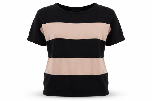 Front view of Gap women’s black striped knit jumper, size M