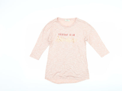 Front view of Papaya women’s pink basic t-shirt, size UK 8, - slogan