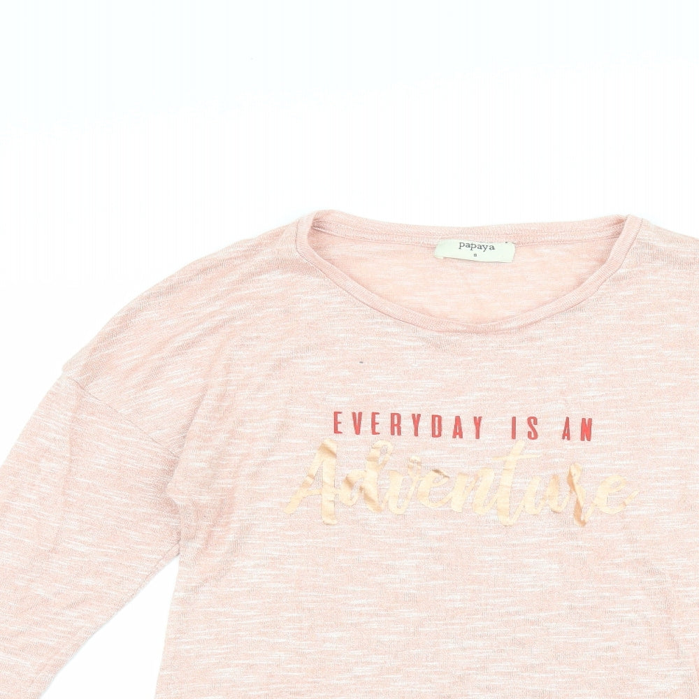 Papaya Womens Pink   Basic T-Shirt Size 8  - slogan
