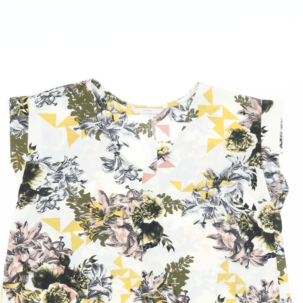 George Womens Beige Floral  Basic T-Shirt Size 8