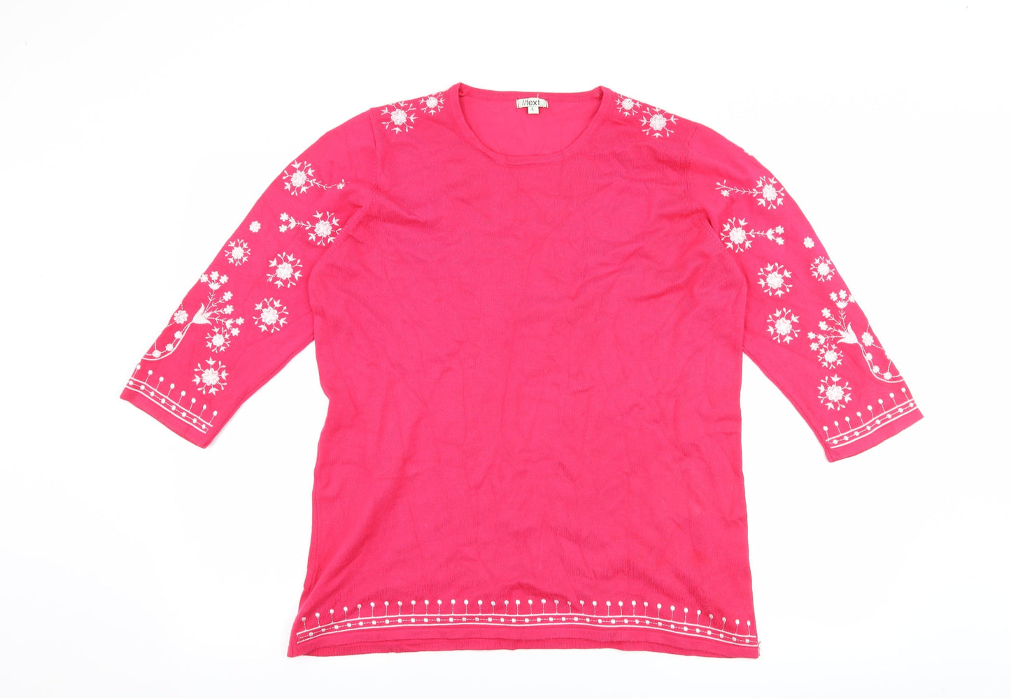 Text Womens Pink Floral  Basic T-Shirt Size L