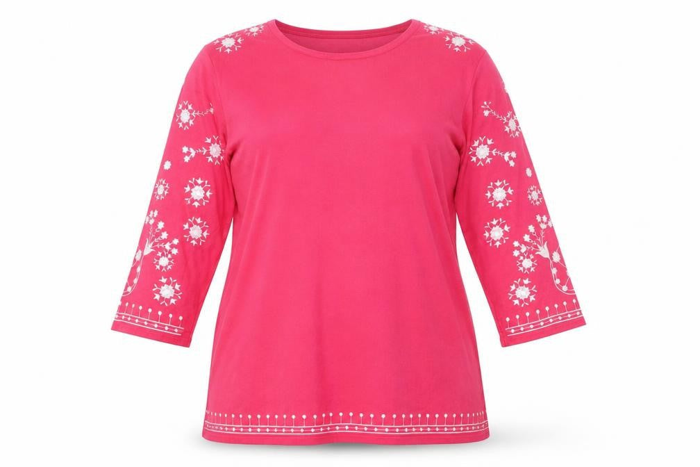 Text Womens Pink Floral  Basic T-Shirt Size L