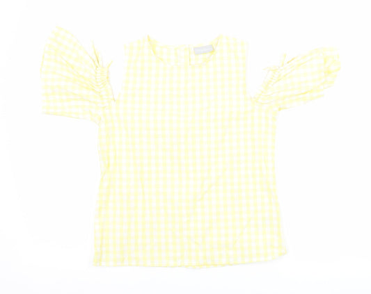 Matalan Girls Yellow Check  Basic T-Shirt Size 11 Years  - Cut Out Shoulder