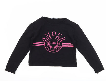 Additional front view of Very girls’ black pullover sweatshirt, size 11, years - amour