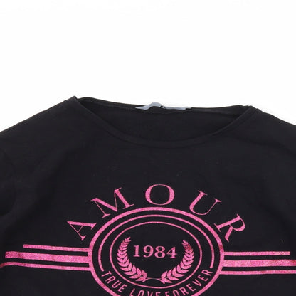 Close-up detail of Very girls’ black pullover sweatshirt, size 11, years - amour