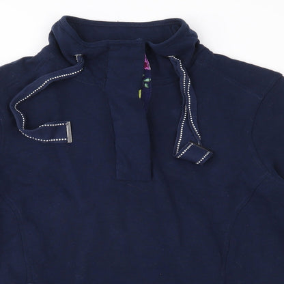 Close-up detail of Tu women’s blue jersey jacket, size UK 8