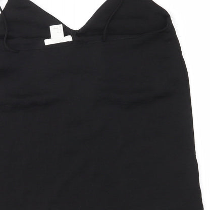 Brand and care label for H&M women’s black camisole blouse, size UK 6