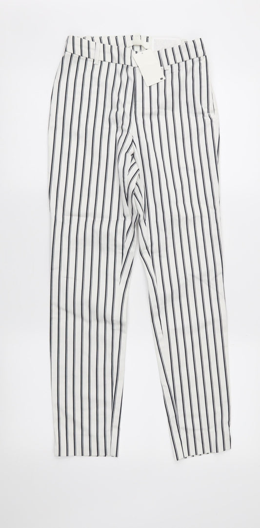 H&M Womens White Striped  Trousers  Size 6 L27 in