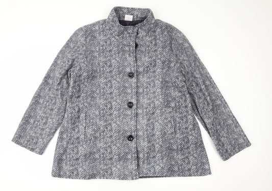 Anne De Lancay Womens Grey Herringbone Fleece Jacket Coat Size L